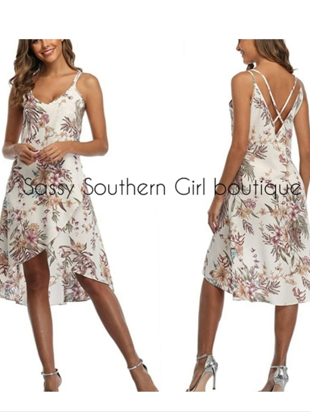 ⭐🆕 Plus size Ivory white mauve pink floral midi dress